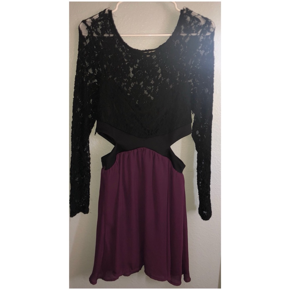 Long  sleeve lace top with silky bottom dress.